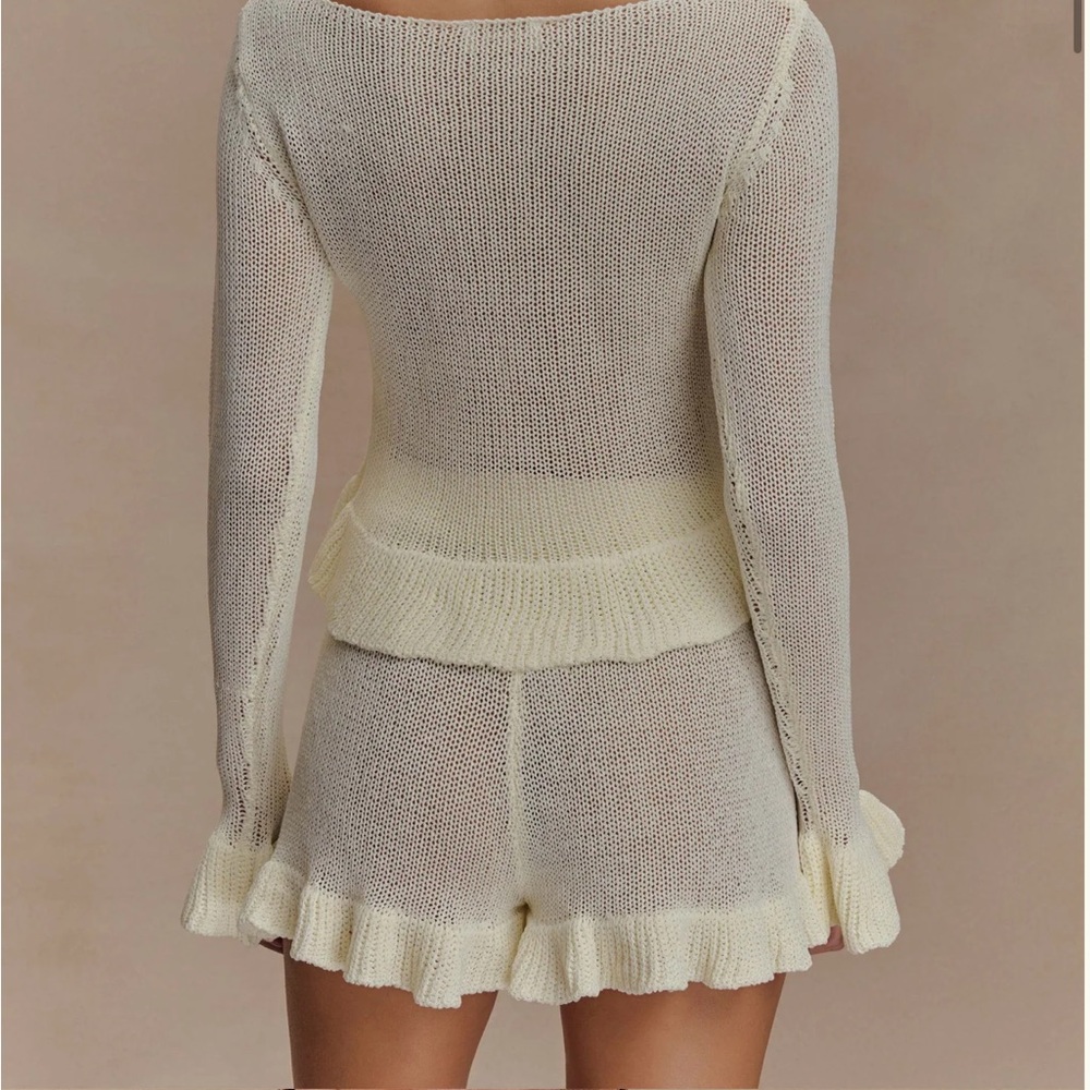 Meshki Cream Knit Ruffle Button-Up Cardigan - Picture 2 of 4